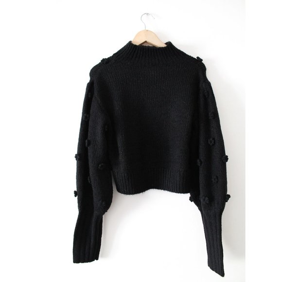 Farm Rio Black Handmade Flowers Sweater / Small / Black Floral Balloon Sleeve - Picture 5 of 9